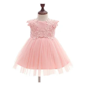 Best Selling Summer Fluffy Sleeveless Dresses Pink Kids Clothing for Girls Party Dresses 7-8 Years