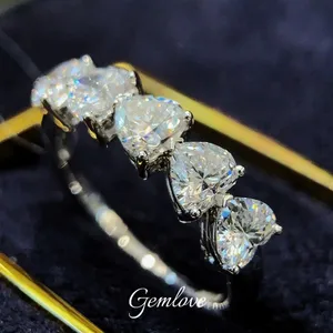 PT950 Platinum Women's Diamond Ring with 5x0.31CT Lab-Grown Diamonds, Adjustable Engagement Ring for Gift/Daily Wear