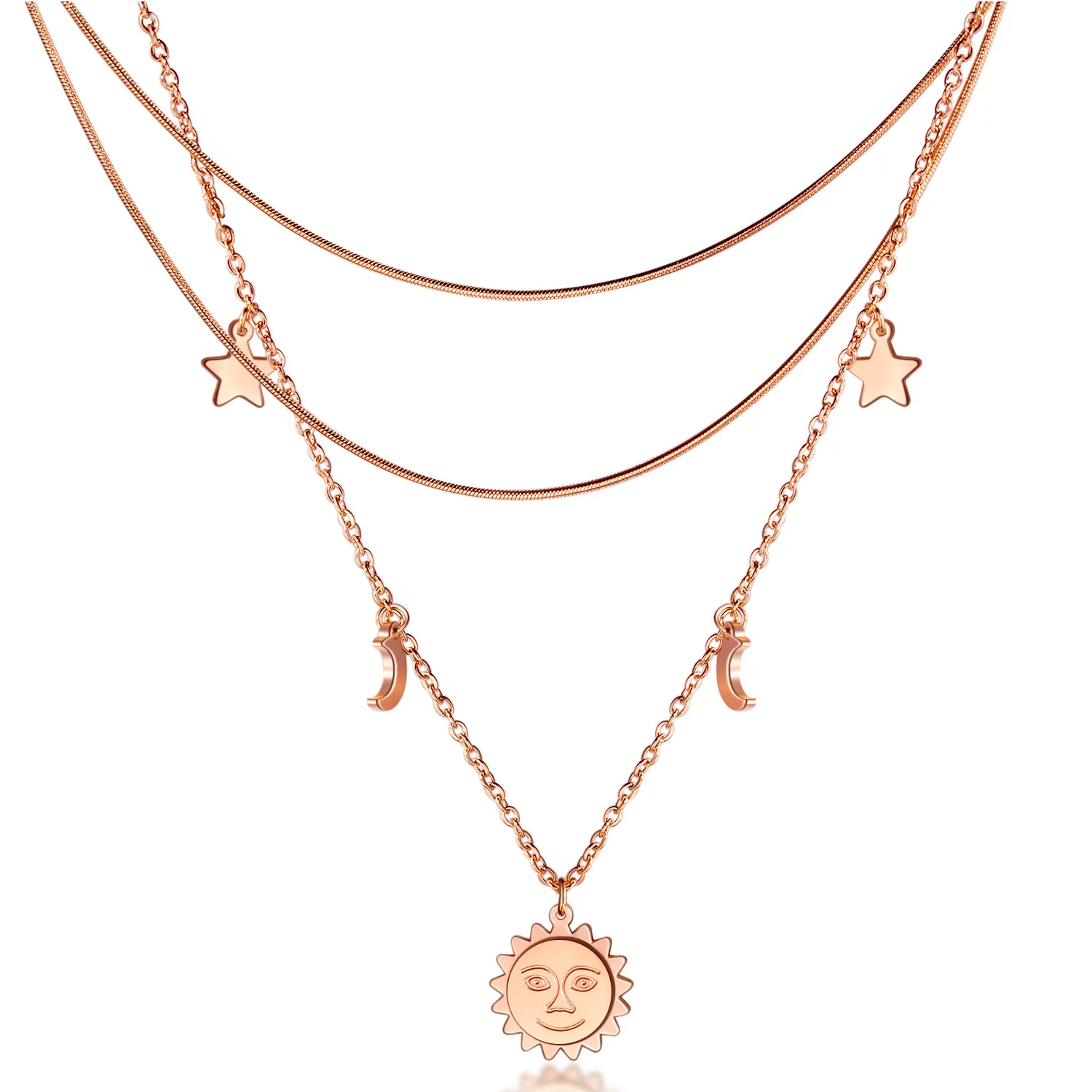 Cute Rose Gold Necklace - Moon Charm Necklace - Layered Necklace