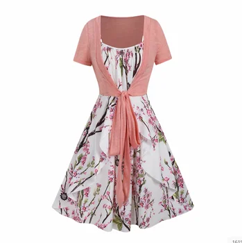 French Vintage Flowers Printed Dress Waist Collection New Temperament Hepburn Style Mid-length Women's Boutique Dress