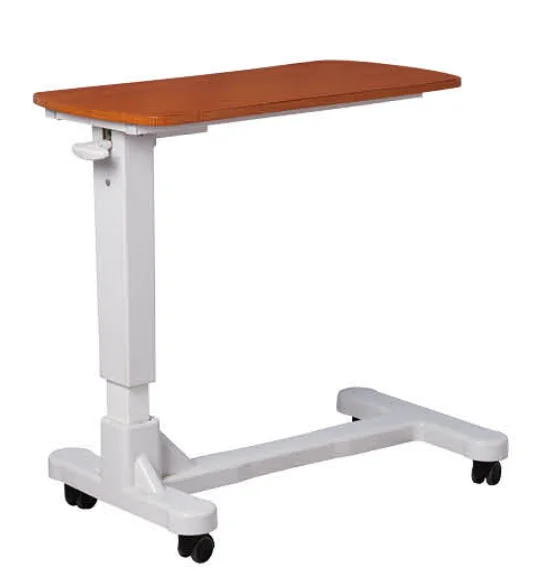 CE ISO Certified Height-Adjustable Folding Abs Hospital Overbed Table With Wheels Cheap Steel Frame for Dining by Patients' Bed