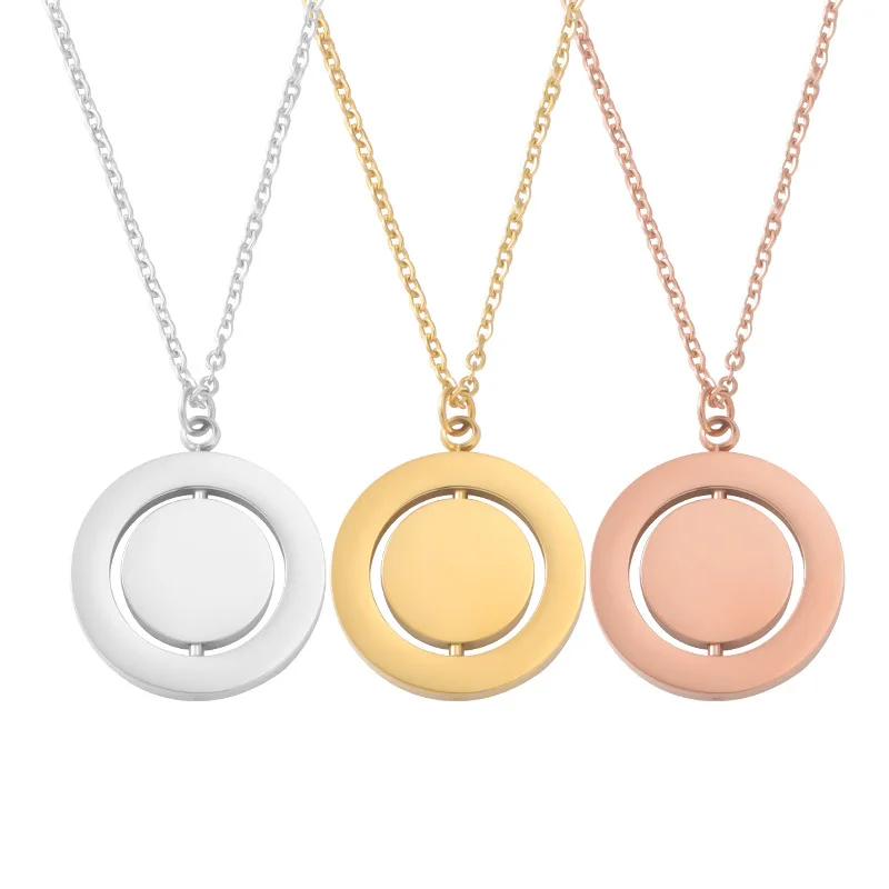 Unique Design Custom Laser Logo Spinner Rotatable Heart Necklace Stainless Steel Gold Plated Heart Rotating Pendant Necklace