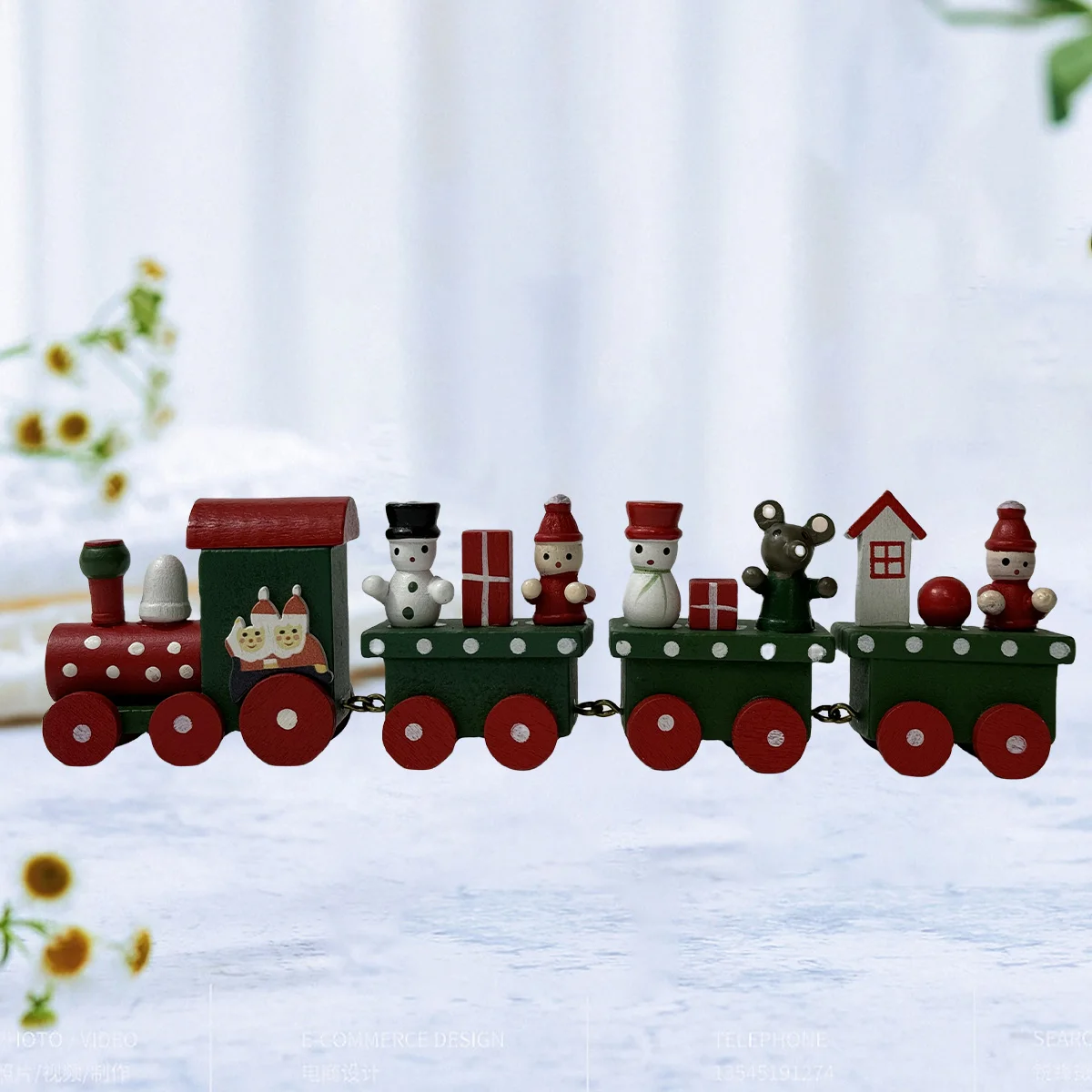 Xmas Deco Wood Train 4PC main image 0