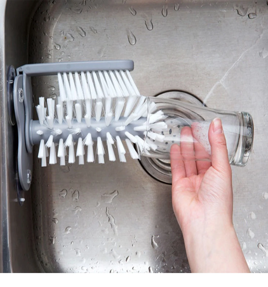 Bottle Brush Cleaner Glass Beer Cup Scrubber Washer With Suction Base