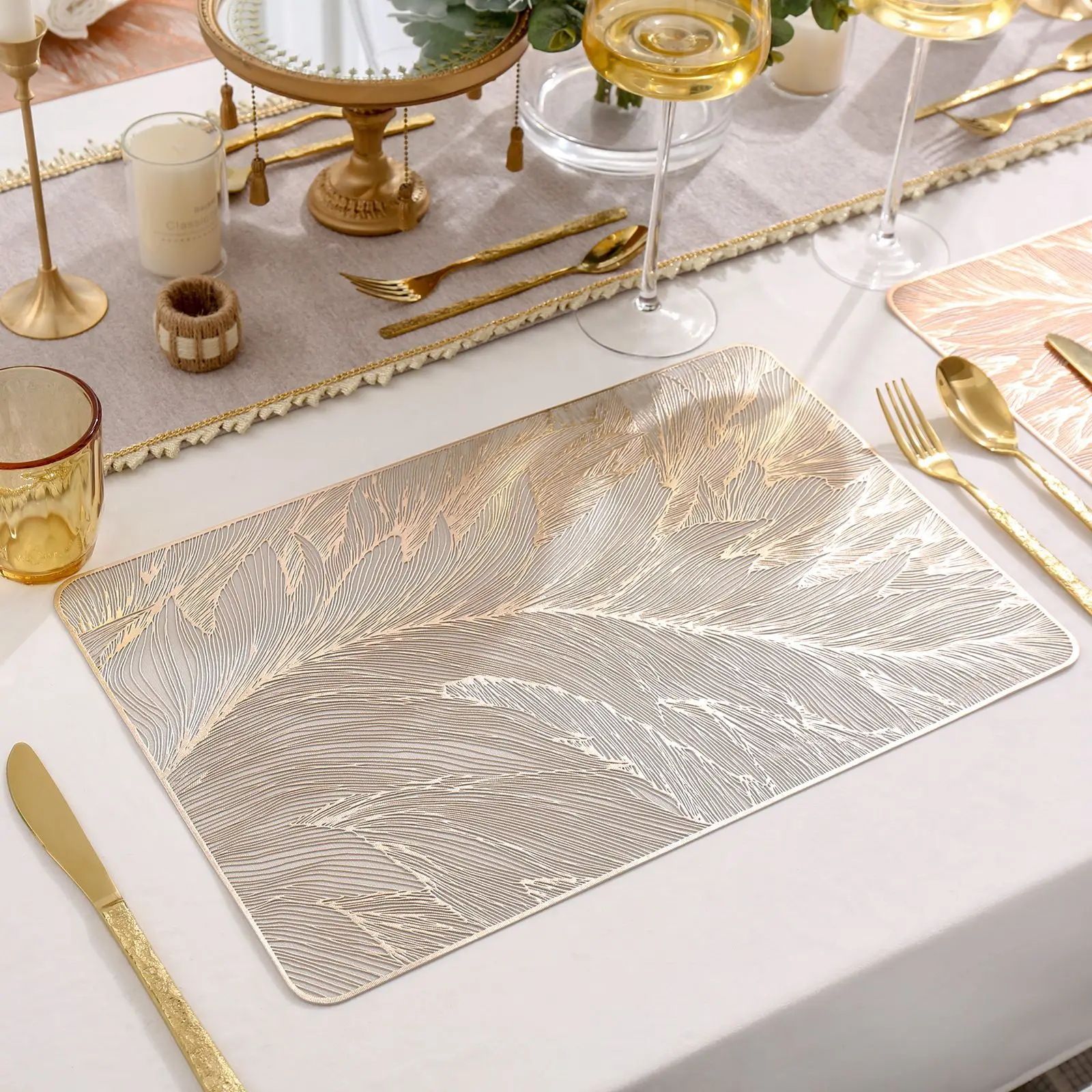 Light Luxury square Feather Dining Mat, Anti-slip, Waterproof and Heat-insulating Mat, Hotel and Restaurant Decorative Mat