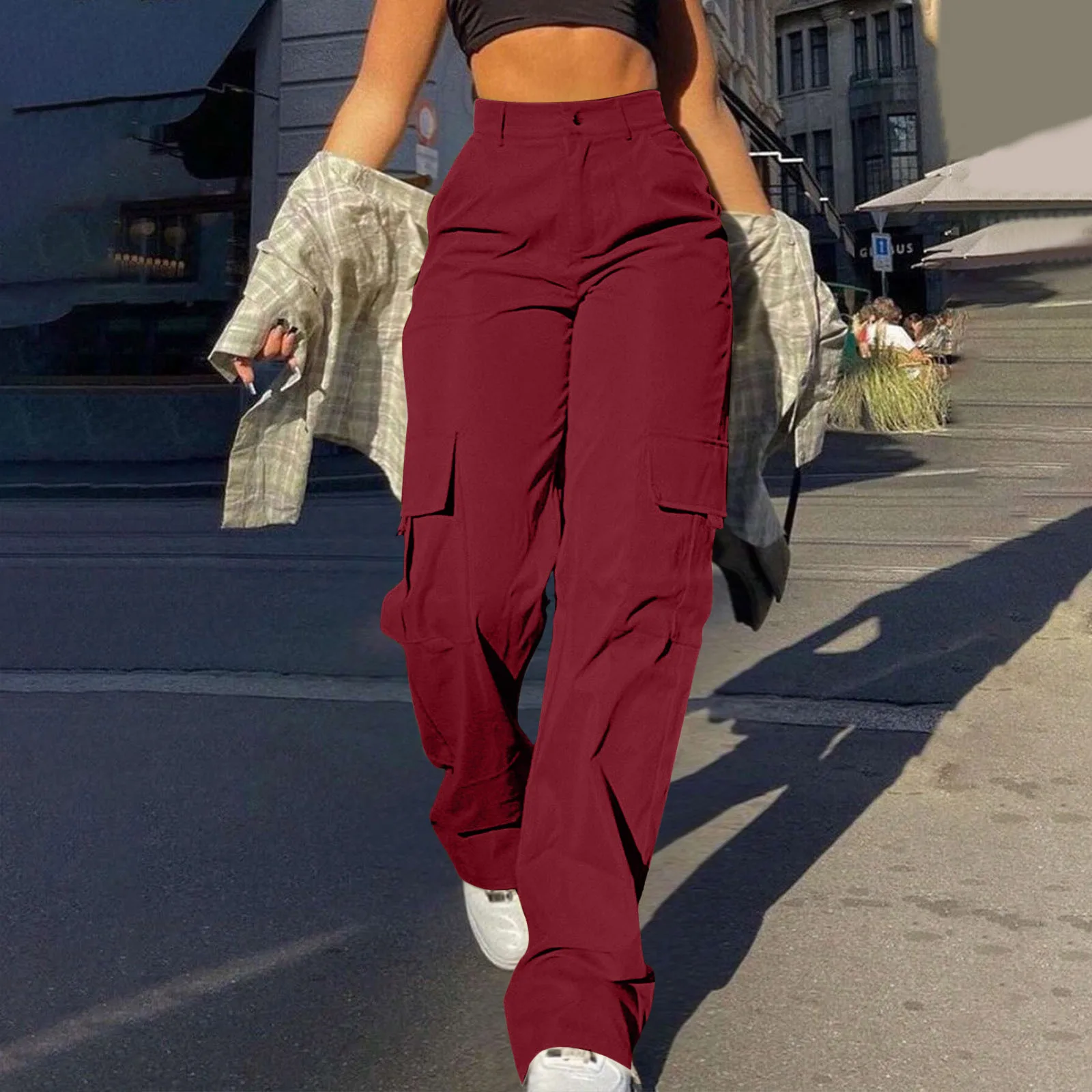 2025 New Spring Summer Women Cargo Pants With Pockets Straight Loose High  Waist Ladies Pants Trousers