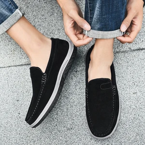 New Men's Fashion Genuine Leather Loafers Casual Shoes Anti-slip Flat Shoes Comfortable and Retro Driving Shoes