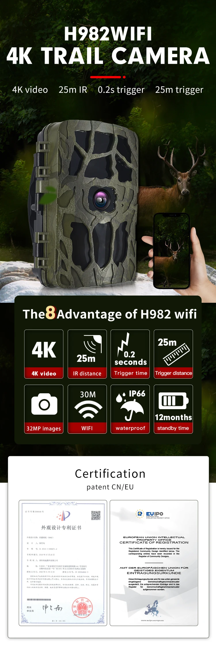 4K 32MP Wildlife Trail Kamera Fotofallen Bewegungsaktivierte Nachtsicht Bewegungssensor Kamera Video 4K Max 512G – Detail 1