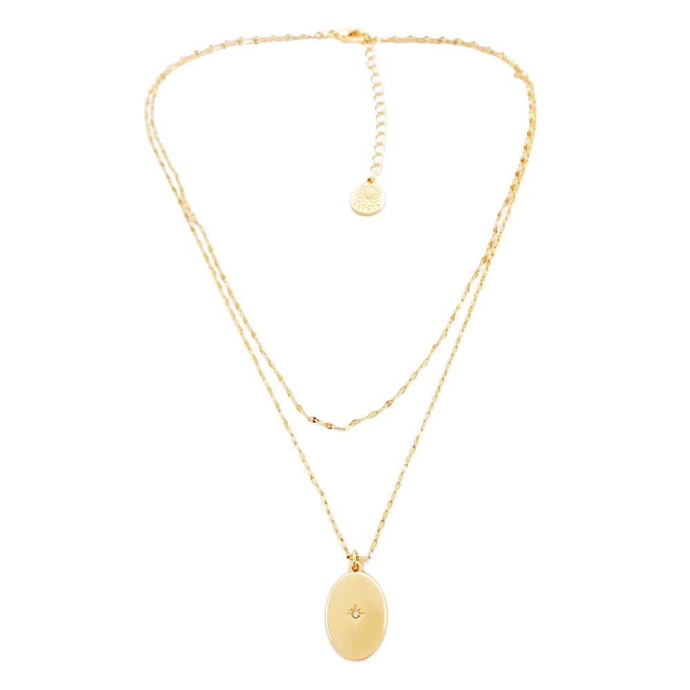 product 18k gold plated link chain double chain fashion star pendant necklace for women and girls classic style made from zinc alloy-2