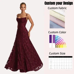 Elegant Evening Gown Sexy Low Back Flower Floral Lace Prom Dress with Floor-Length Sweep Train