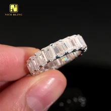 Fine Iced Out Wedding Ring VVS Moissanite 925 Silver Rings Daily Jewelry Diamond Emerald Cut Engagement Ring for Women Men