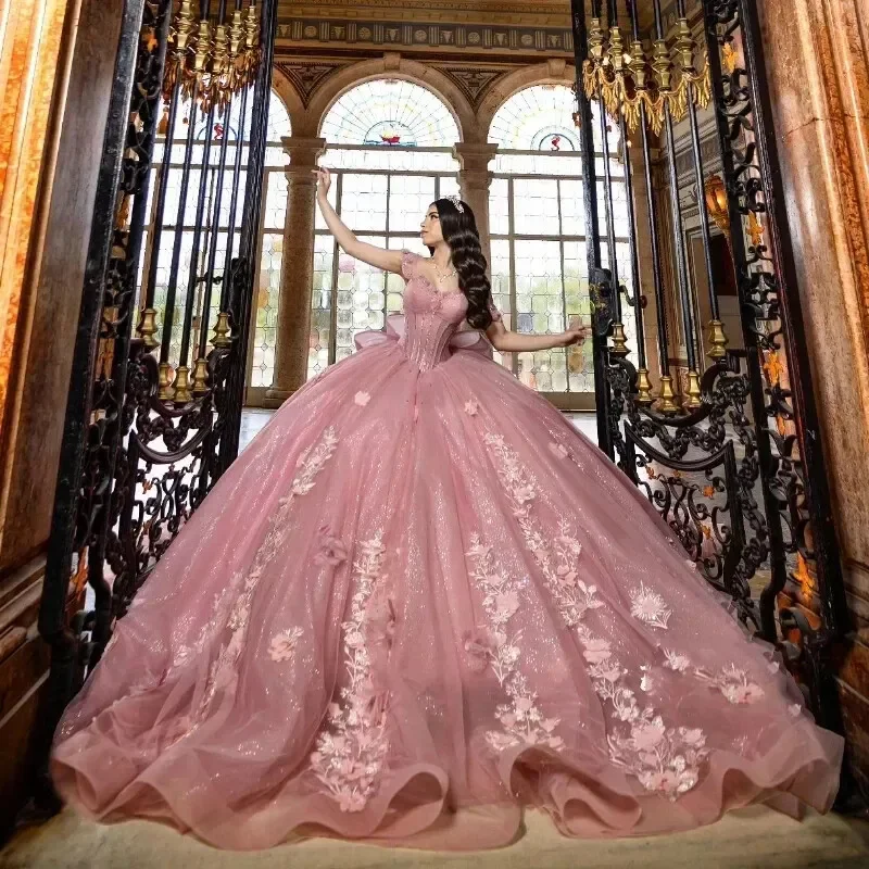 Wholesale Ball Gown Party Dresses Pink Quinceanera Dress Parkles Pageant Dresses,1 Bag