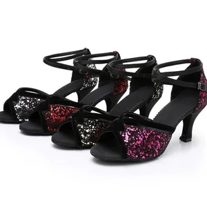 Women's High-Heeled Ballroom Salsa Dance Shoes Sequin Genuine Leather Outsole Cotton Lining Comfortable Adult Indoor