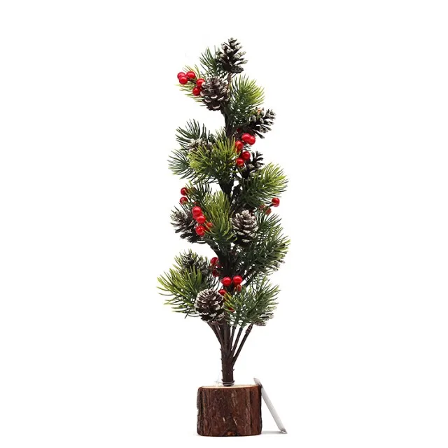 Yiwu Factory Wholesale Indoor Christmas Decorations 11*11*42cm PE & Pine Cone Tree Shape Red Berry Xmas Ornaments for Table Top