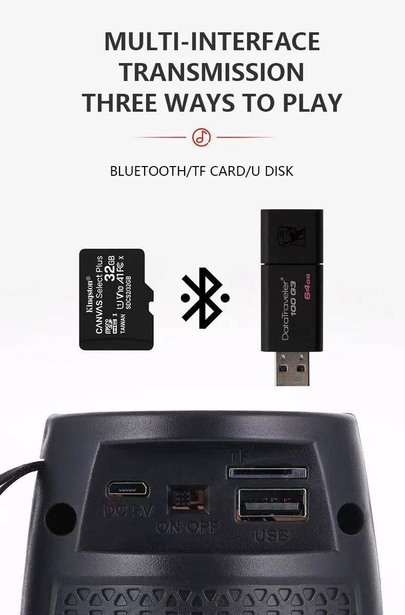 LED Light Portable Bluetooth Speaker Wireless Bass Column Waterproof Outdoor USB Speakers Support AUX TF Subwoofer