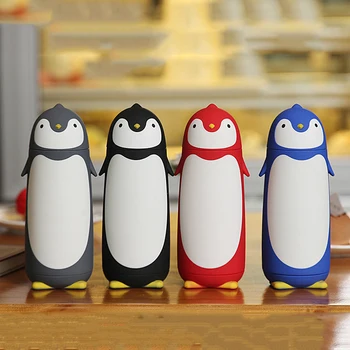 Botella De Agua De Vidrio Con Forma De Pingüino, 15x7.5 Cm, Con Cubierta Protectora Gris, Portátil Y Sin Fugas, Ideal Para Viajes, Oficina Y Deportes