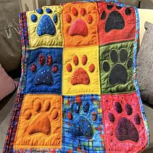 Hot-selling Customizable Dog Paw Flannel Blanket Dachshund Print All-Season Use