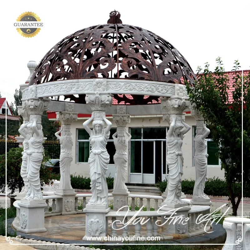 Solid Roof Decorative Carved Natural Stone Dome Gazebo for Garden China