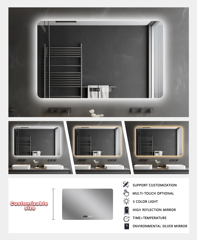 product three colors touch makeup mirror illuminated logo wall mount bath mirror with light illuminated bathroom use-4