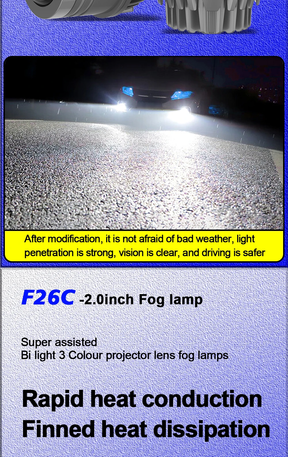 Universal 3 colors 2 inch 80W Bi LED projector lens fog lights Retrofit kit For Toyota For Nissan For Honda laser fog light