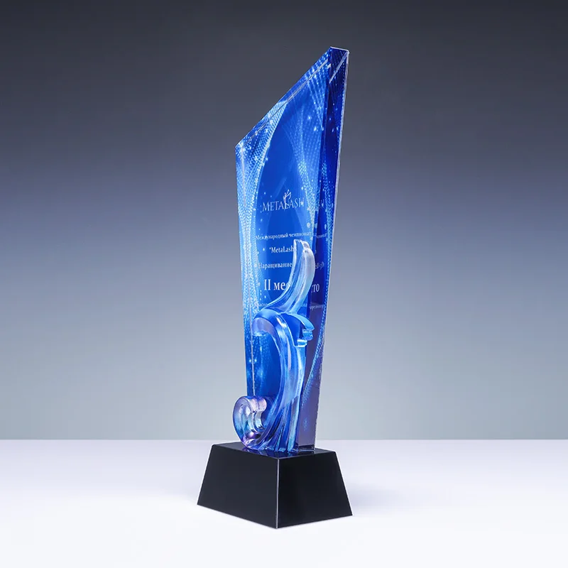 New design color printed crystal trophy awards with customized logo sport plaques manufacture