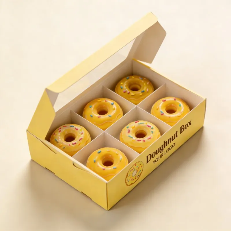 Boîtes à beignets mochi haut de gamme en gros, conformes aux normes alimentaires, pour boulangerie, biscuits et pâtisseries, avec fenêtre transparente et encre à base de soja, boîtes à beignets personnalisées pour boulangerie