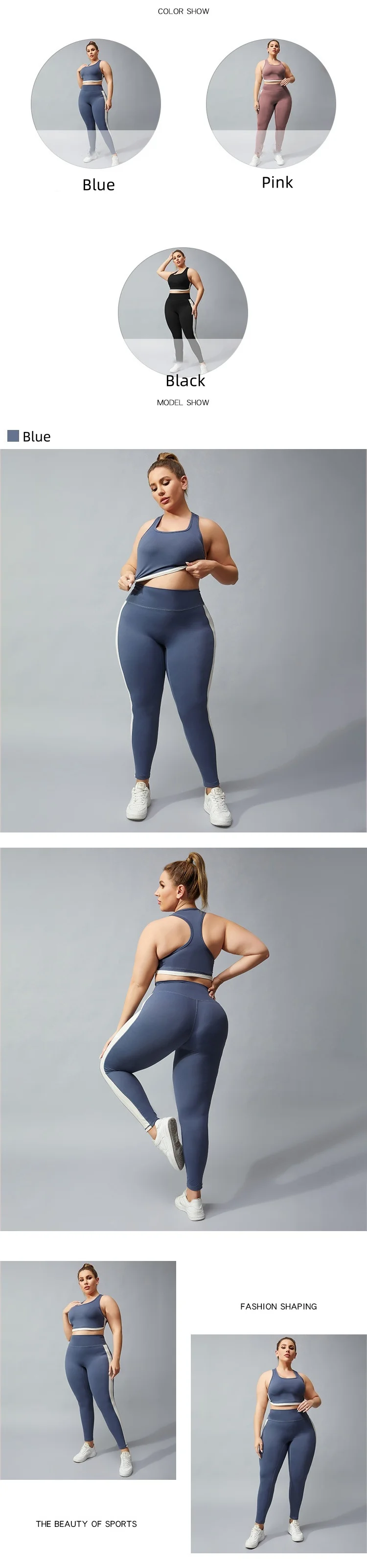 New Custom Activewear Breathable Yoga Wear 4XL Plus Size Fitness Workout 2 Pieces Bra V Shape Legging Set Plus Size Yoga Clothes manufacture