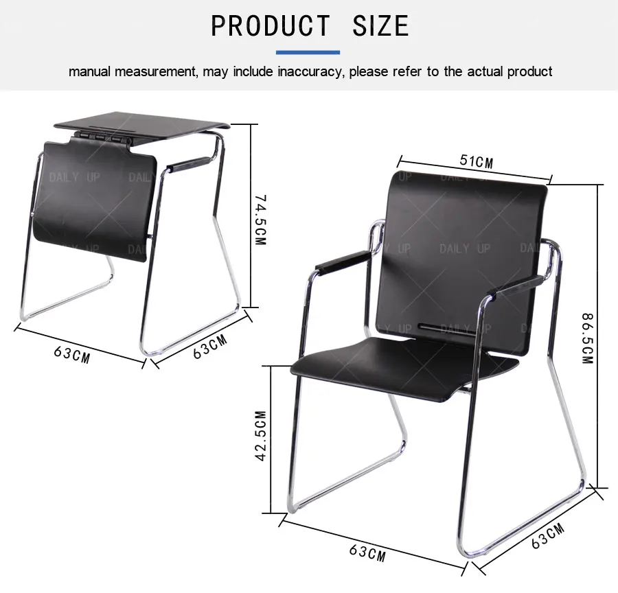 Stacking Convertible Desk And Chair Sled Metal Frame Plastic Office Chair For Training And Meeting Conference Multiple Use