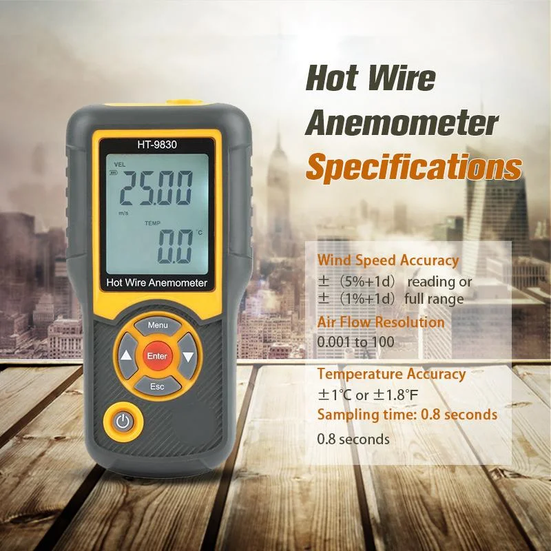 HT-9830 digital LCD anemómetro velocidad del viento Temperatura Medidor de flujo de aire AC 100-240V 