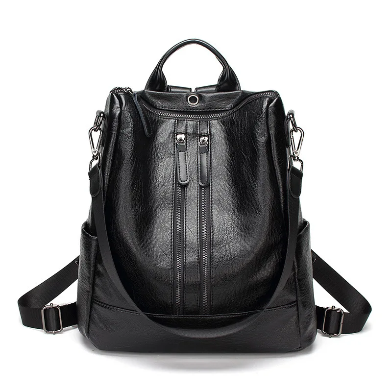 High Quality Cowhide Leather Backpack Multifunctional Double Zipper ...