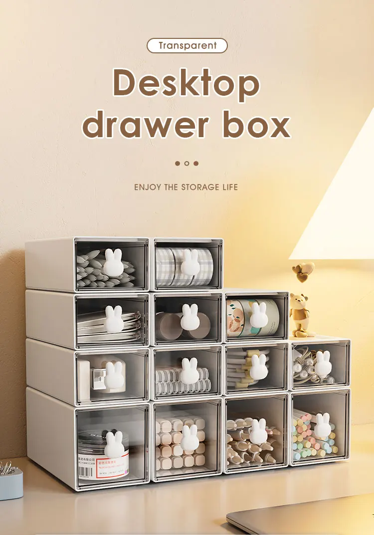 Pull Out Rectangular Transparent Drawer Plastic Small Office Stackable