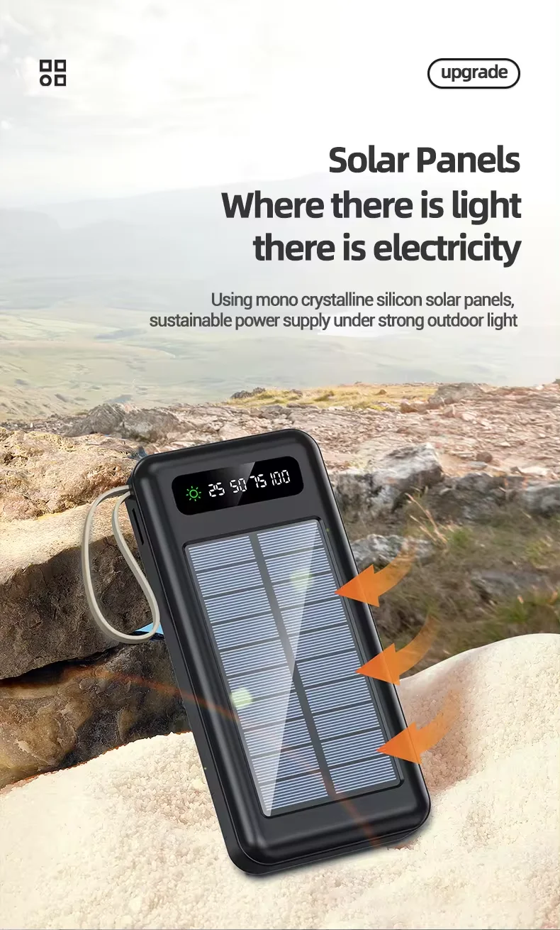 Factory Real Capacity Solar Power Bank Multi-functional Detachable 4 Cables Large Capacity 10000mAh Mobile Power Supply