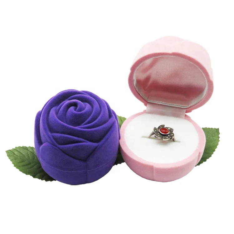 Flocking Velvet Ring Boxes Supply in Rose Shape at Cheap Cost Fast Shipping Custom Velvet Rose Shape Jewelry Boxes for Ring