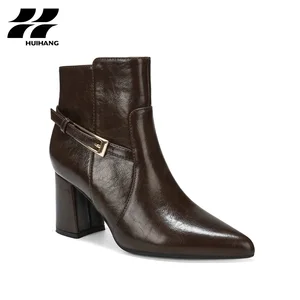 Glamorous Women's Ankle Boots Pointed Toe Block Heel Buckle Strap-Comfortable Solid Pattern Zip Closure for Autumn Winter Use