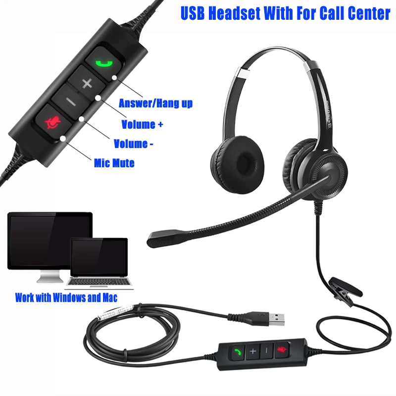Beien CS12 on Ear Computer Headphone USB Wired Headset Call Center Earphone With Noise Cancelling Mic for Online Course