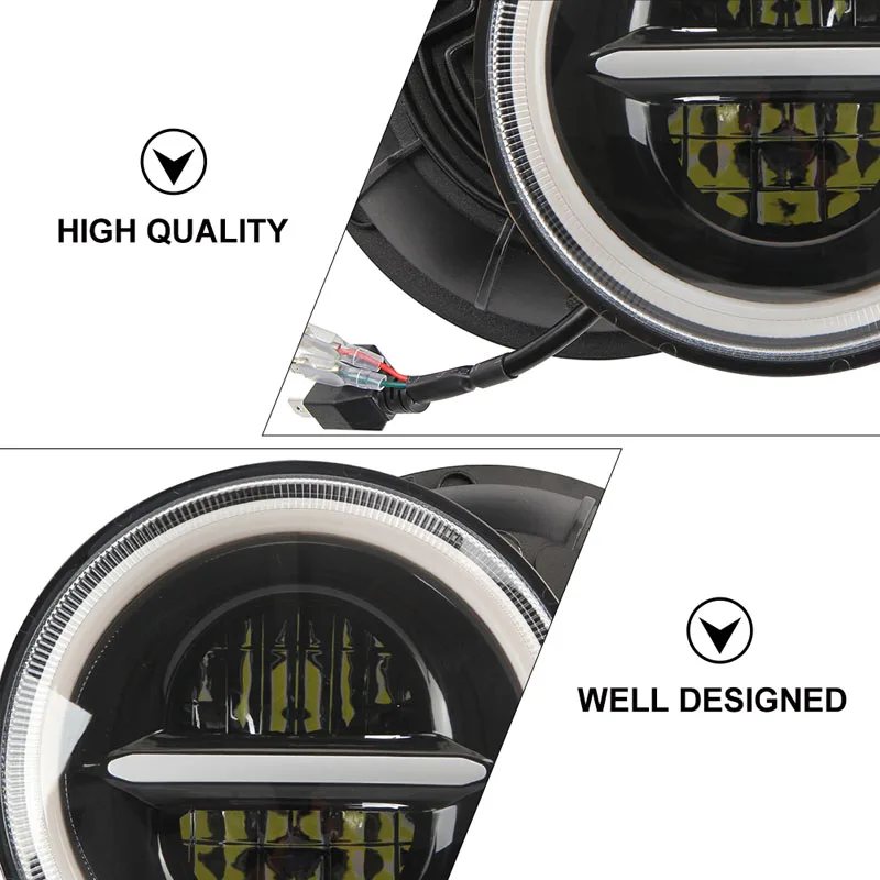 Auto System 7 Inch Hi-low Led Headlight for JK TJ Round Projector Moto Headlamp for Jeep Halo Lights H4 H13