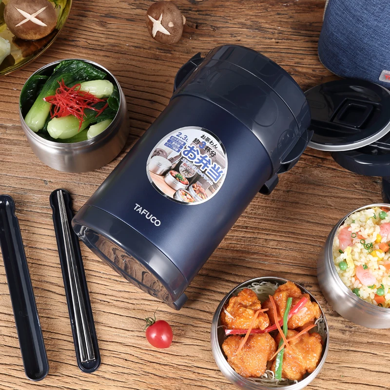 2.3L 4 Layer Metal Thermal  Insulated Stainless Steel Lunch Box Vacuum Seal Lunch Box for Kids