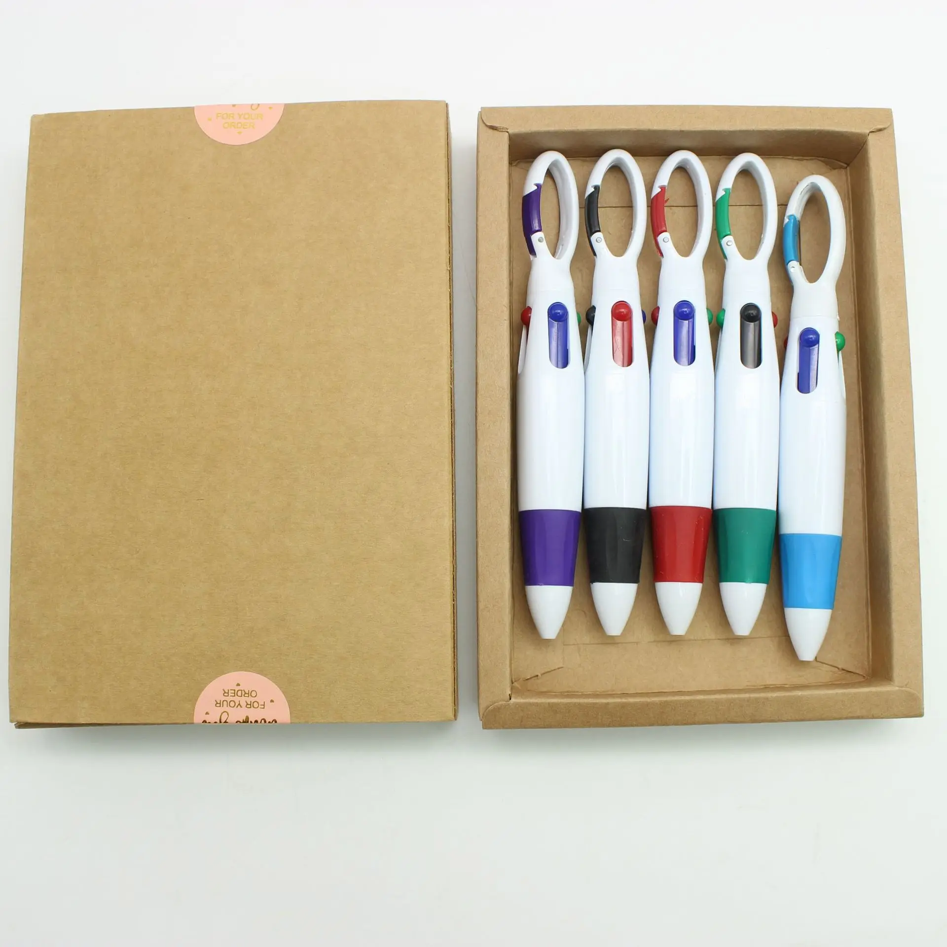 4-in-1格納式ボールペンオフィス学用品用バックルキーホルダー付き