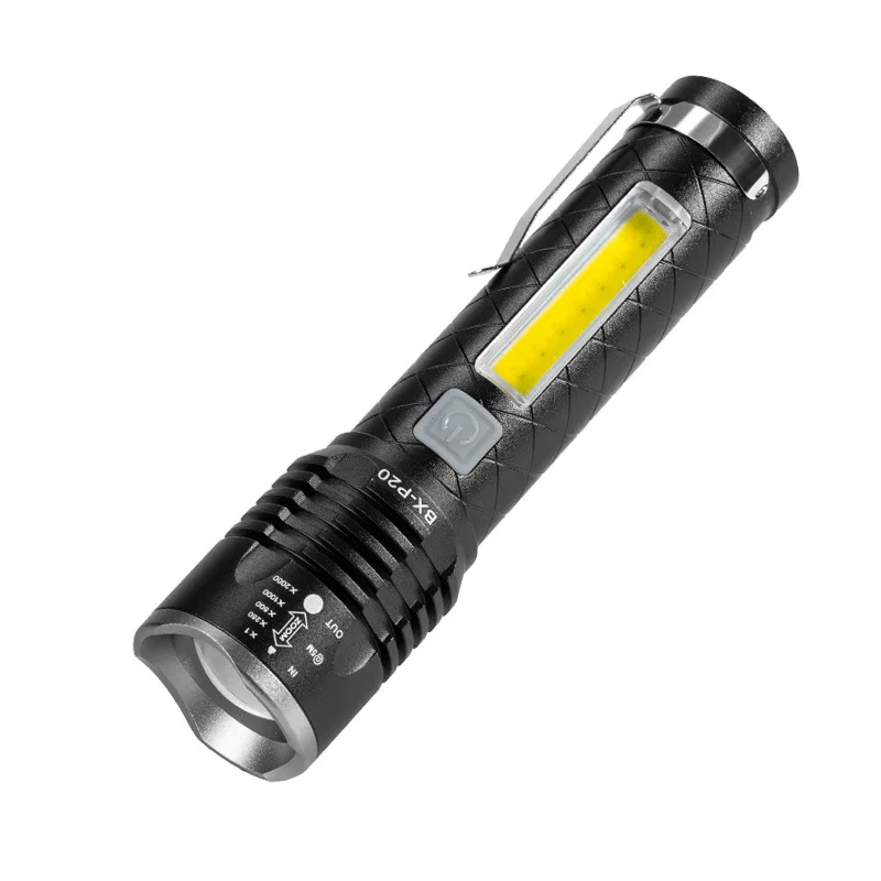 Super Bright LED Flashlight COB Side White Red Light 15W LED Rechargeable 3000 Lumens Outdoor Emergency 4 Modes Zoomable Torch