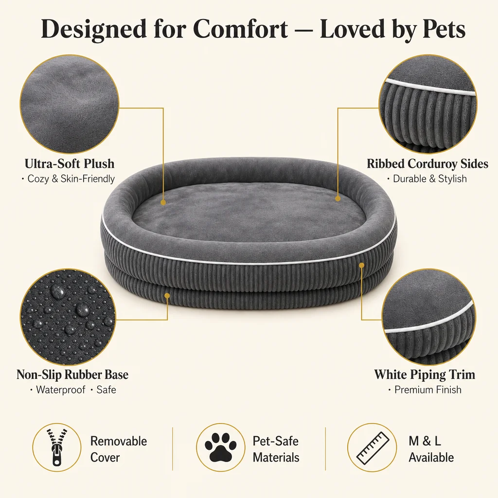 Oval Bolster Dog Bed Corduroy Outer — Product details 4