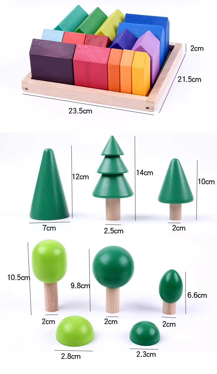 Rainbow Stacking Building Block Set 5pcs Solid Wood Montessori House & Tree Toys for Kids Blue Early Education Toys