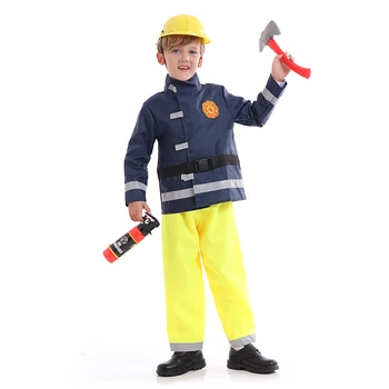 Wholesale carnival pretend uniform fireman costume children role play costume for kids firefighter clothes