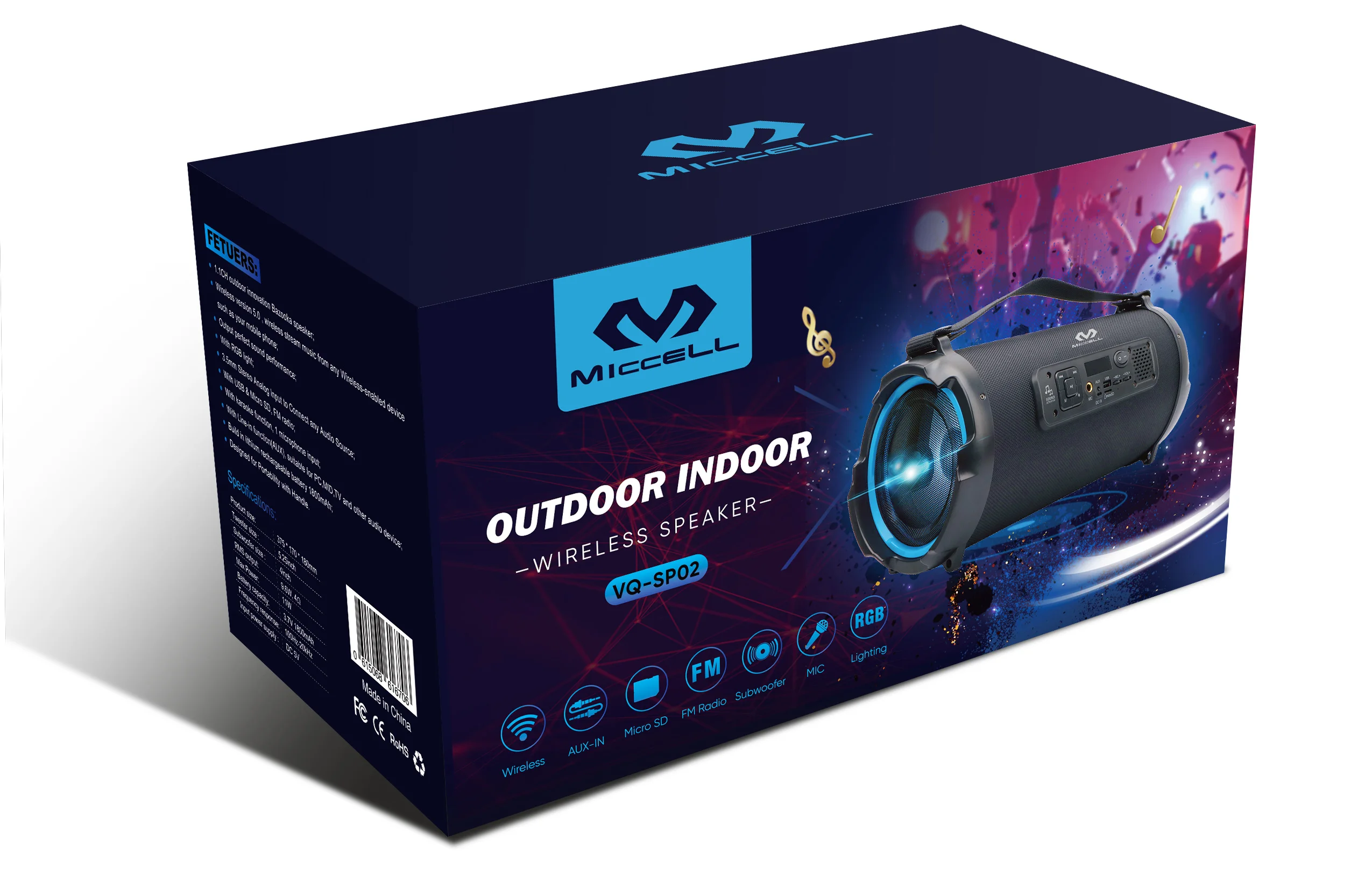 Miccell Wireless Outdoor Speaker Rgb Led Light Portable Waterproof Rock