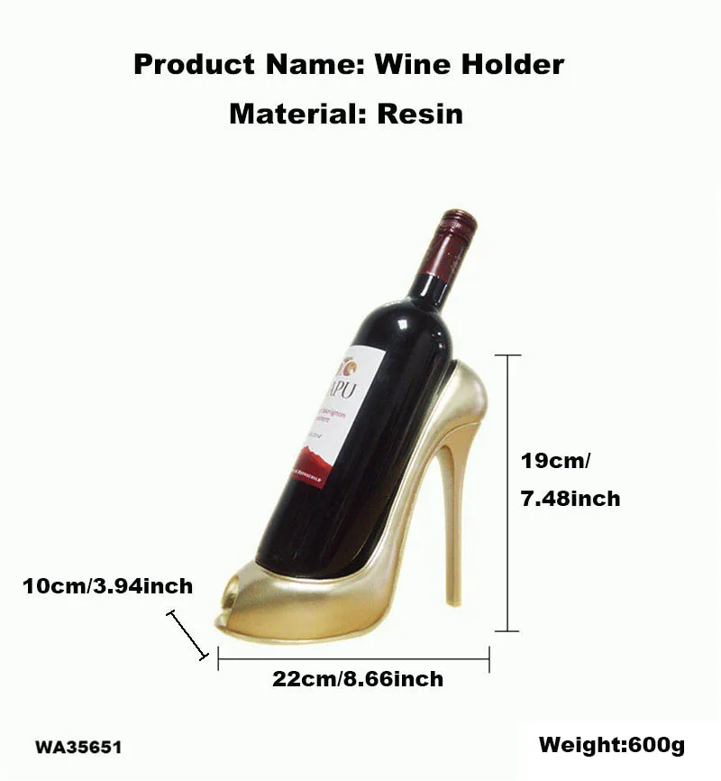 2023 New Product Resin Single Stylish Wine Rack 5 Colors Sexy Miss Tabletop Decorative High Heel Shoe Wine Bottle Holder