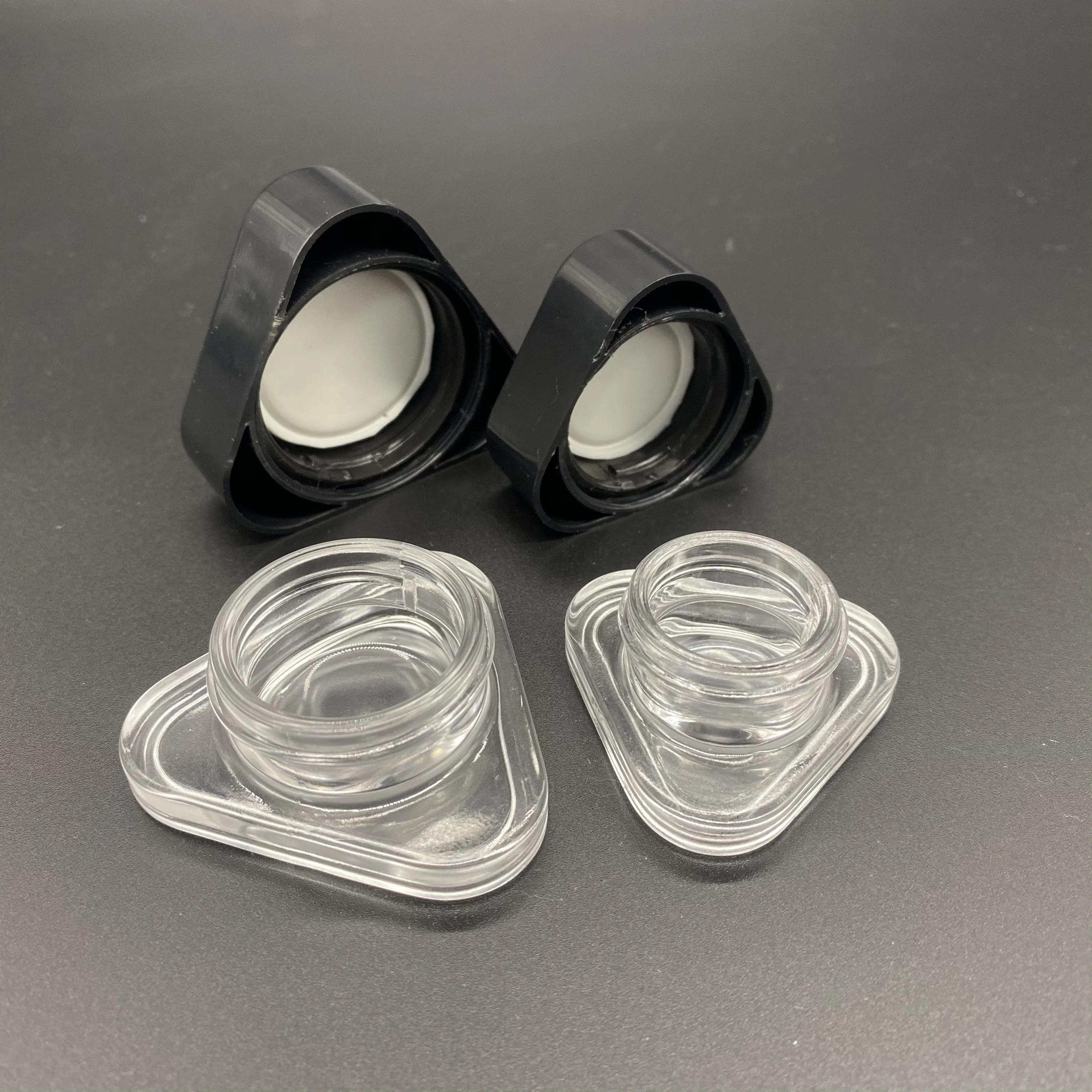 2024 Cube Square Round Hex Triangle Premium Glass Jar 3g 5g 7g 9g Clear Black White with Child Safe Lid Cap