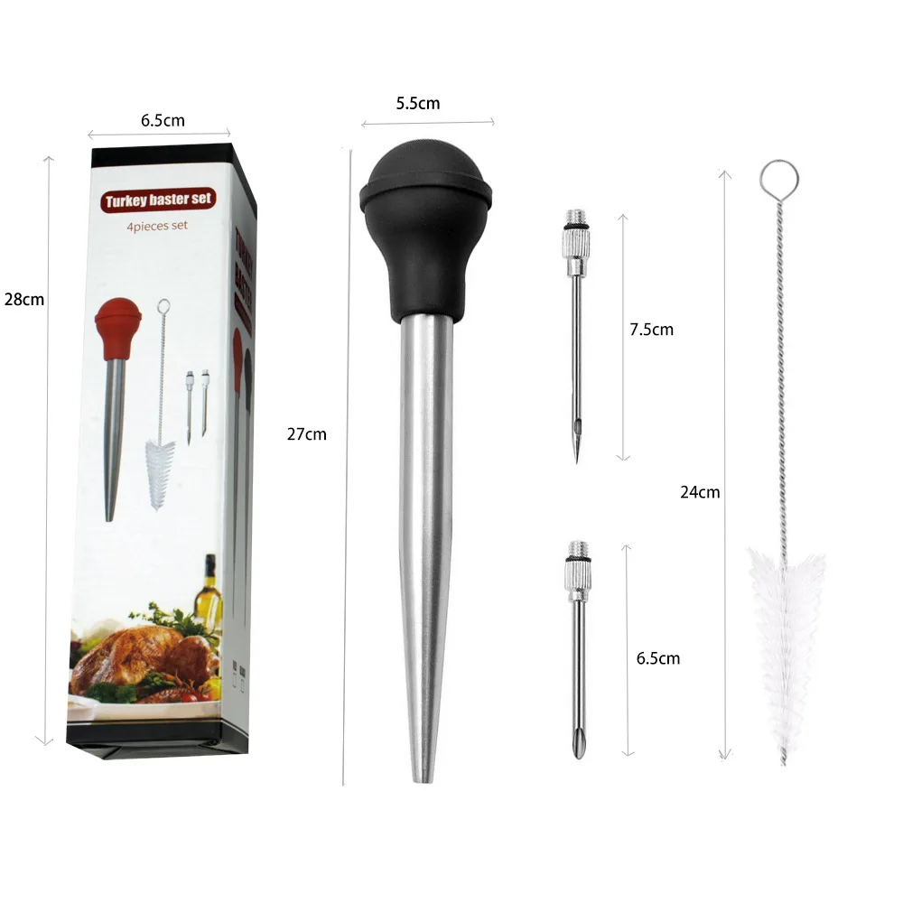 Manual Silicone and Stainless Steel Cooking Seasoning Pump Turkey Injector Meat Injectors for BBQ Turkey Baster Set factory