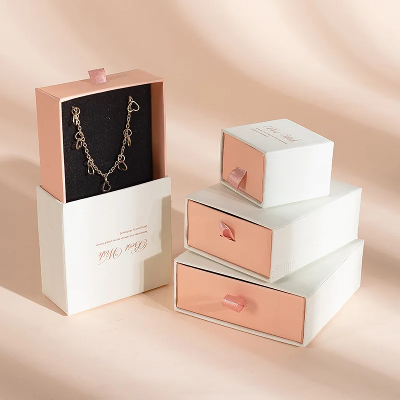 Eco Friendly Custom Logo and Size Rigid Paper Small Drawer Box  Jewelry Packaging Pull Out Sleeve Sliding Gift Drawer Box