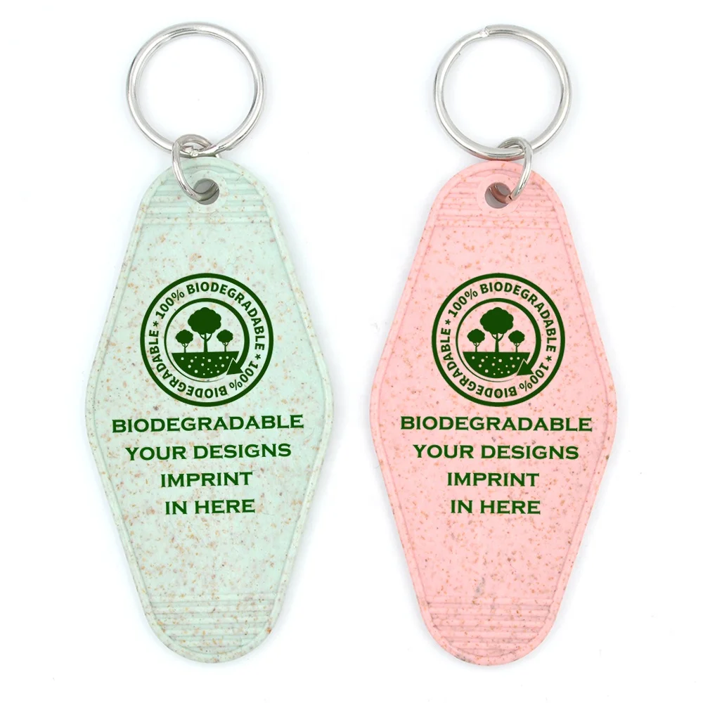 Custom Promotion Gift Biodegradable Recycled Keychain Plastic Acrylic Imprint Motel Keytag