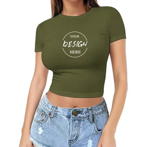 2025 Spring Summer Custom Logo Women Plain Blank Crop Top T-Shirts Quick Dry Casual Street Wear Girls Baby Tees