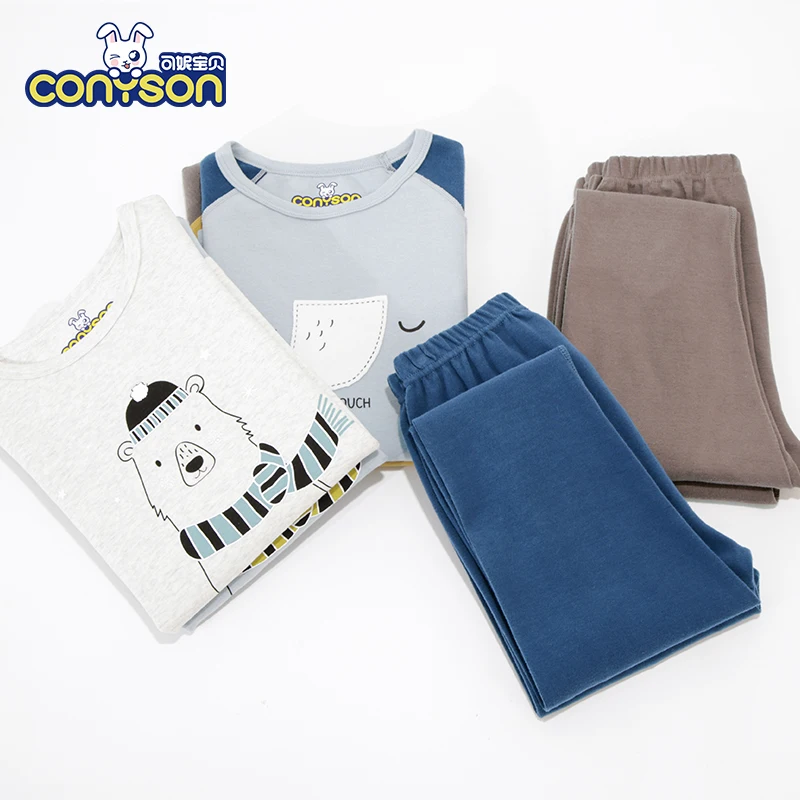 Фабричная поставка из дышащего материала с длинным рукавом с рисунками из мультфильмов, комплект одежды для мальчиков, детские пижамы, одежда для сна, комплект